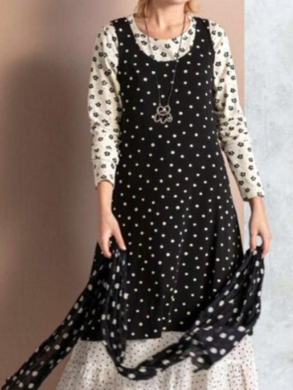 Gudrun Sjoden Black Sleeveless Dress White Polka Dot Print